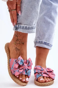 Best Boto Damskie Klapki Z Materiałową Kokardą Różowe Blossom