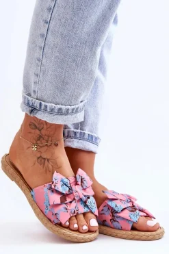 Best Boto Damskie Klapki Z Materiałową Kokardą Różowe Blossom