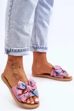 Best Boto Damskie Klapki Z Materiałową Kokardą Różowe Blossom