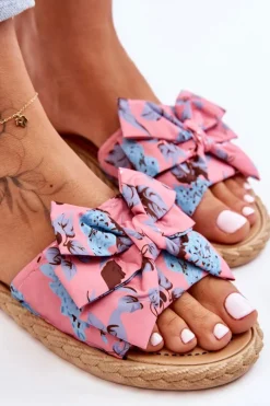 Best Boto Damskie Klapki Z Materiałową Kokardą Różowe Blossom