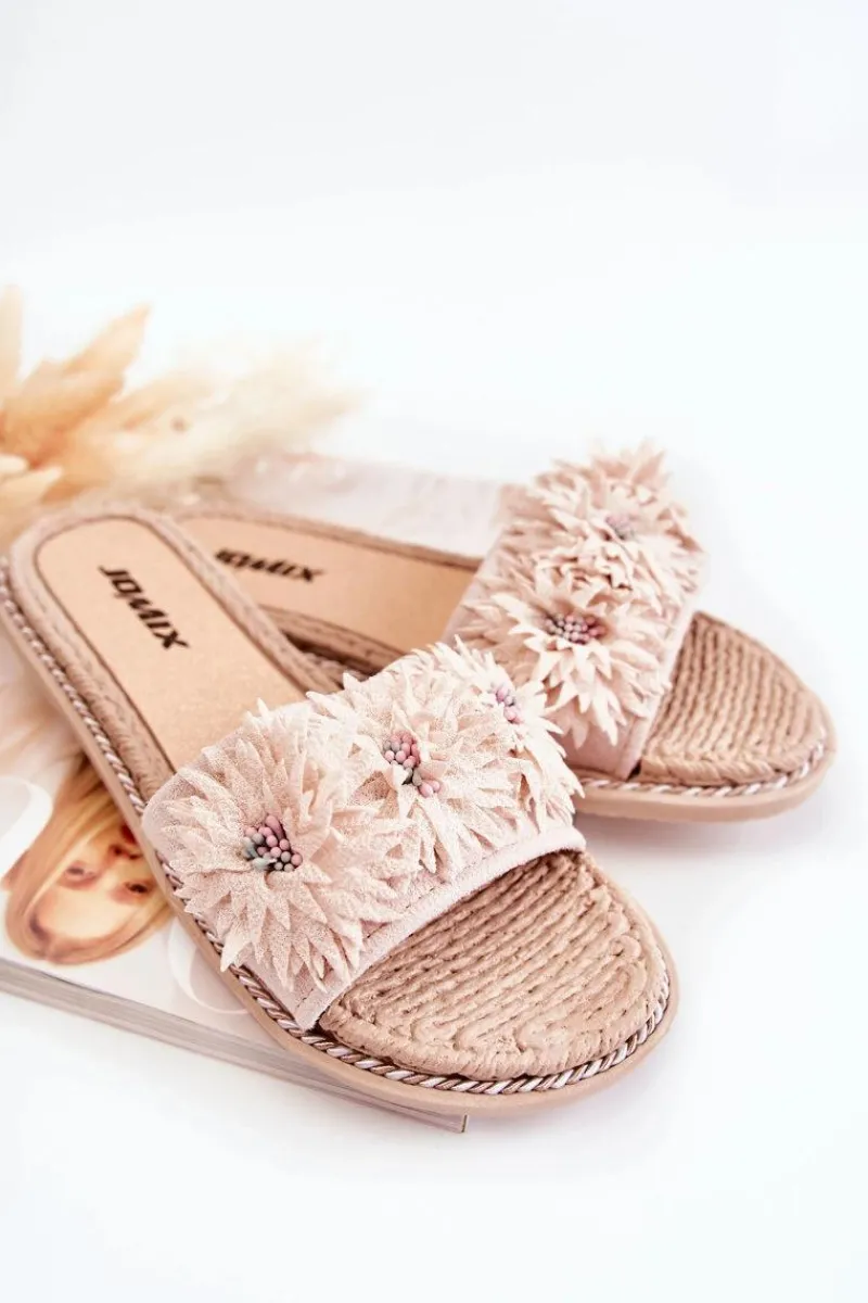Sale Damskie Klapki Z Materiałowymi Kwiatami Beżowe Susana Damskie Klapki Damskie Klasyczne