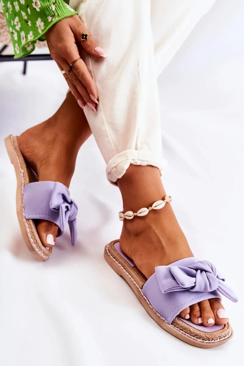 Best Damskie Klapki Z Materiałową Kokardą Fioletowe Ginna Damskie Klapki Damskie Klasyczne