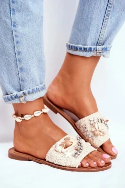 Clearance Boto Damskie Klapki Z Muszelkami Beżowe Spain