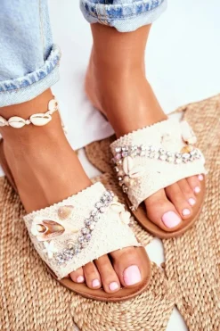 Clearance Boto Damskie Klapki Z Muszelkami Beżowe Spain