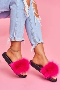 Boto Damskie Klapki z Naturalnym Futerkiem Fuksja Naturis