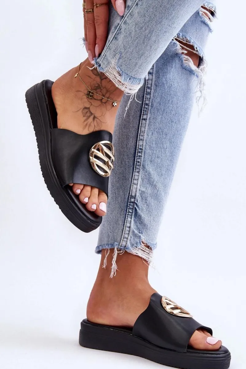 Clearance Damskie Klapki Z Ozdobą Czarne Secrets Damskie Klapki Na Platformie|Klapki Damskie Klasyczne