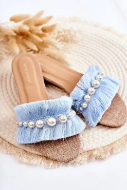 Best Boto Damskie Klapki Z Ozdobnym Paskiem Niebieskie Ramisa