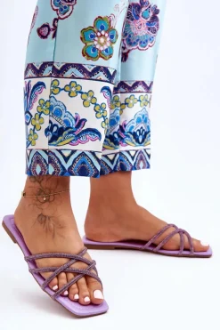 Sale Damskie Klapki Z Paseczkami I Dżetami Fioletowe Leomi Damskie Klapki Damskie Klasyczne