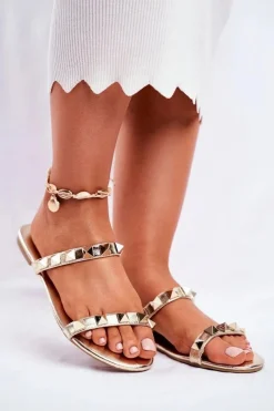 Sale Boto Damskie Klapki z Ćwiekami Złote Merrados