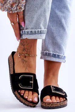 Best Boto Damskie Klapki Zamszowe Na Platformie Czarne Festil