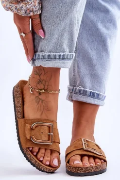 Online Damskie Klapki Zamszowe Na Platformie Camel Festil Damskie Klapki Korkowe|Klapki Na Platformie