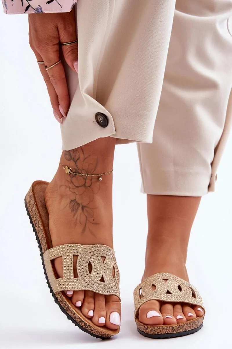 Outlet Damskie Klapki Zdobione Ćwiekami Beżowe Evelins Damskie Klapki Korkowe|Klapki Na Platformie