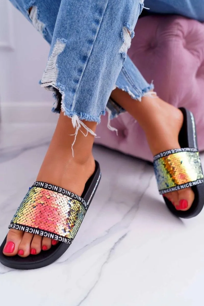 Boto Damskie Klapki Złote Opalizujące Nice