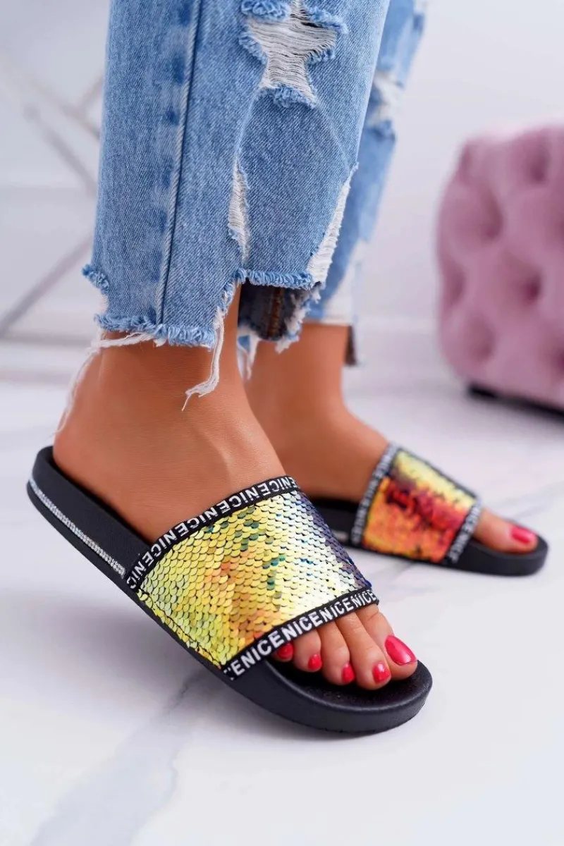 Boto Damskie Klapki Złote Opalizujące Nice