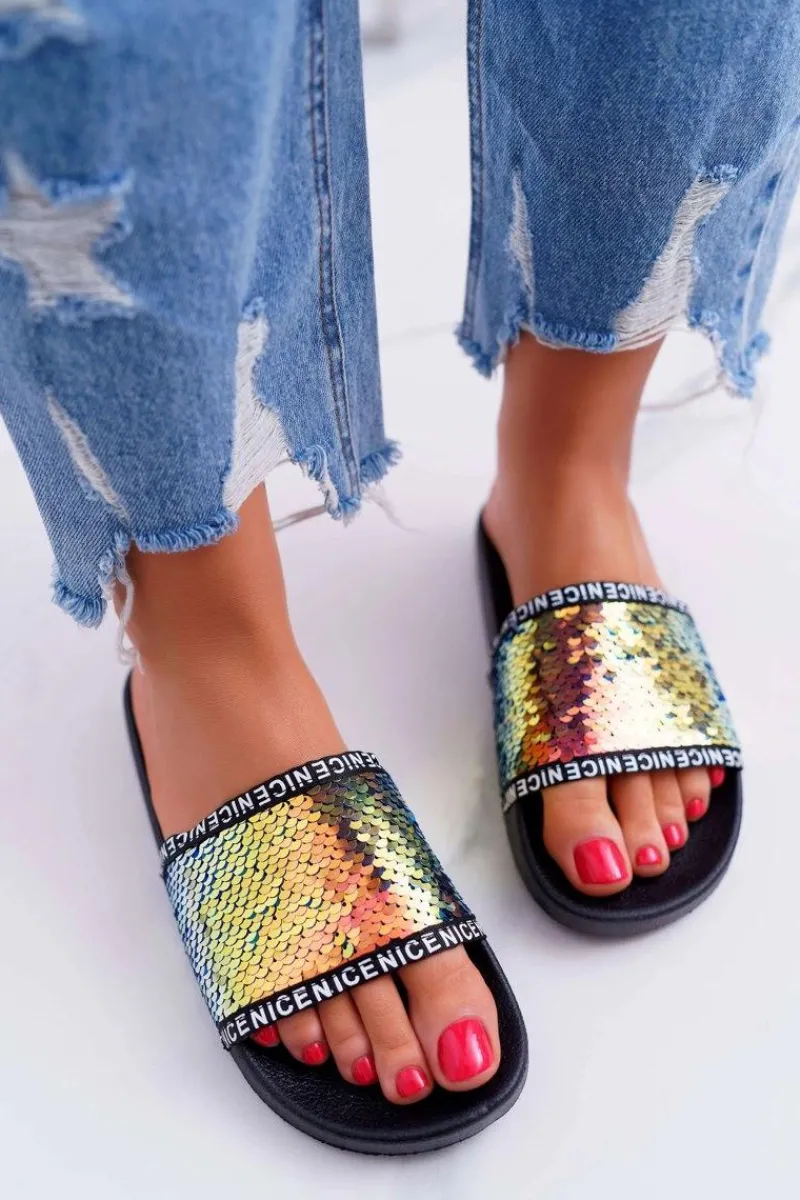 Boto Damskie Klapki Złote Opalizujące Nice