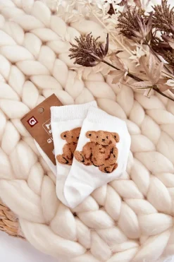 Discount Aura.via Damskie Klasyczne Bawełniane Skarpetki Z Misiem Białe