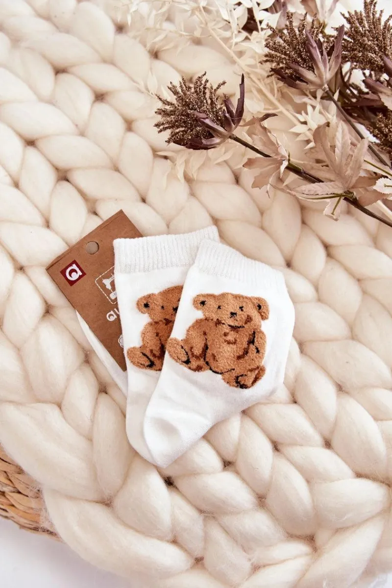 Discount Aura.via Damskie Klasyczne Bawełniane Skarpetki Z Misiem Białe