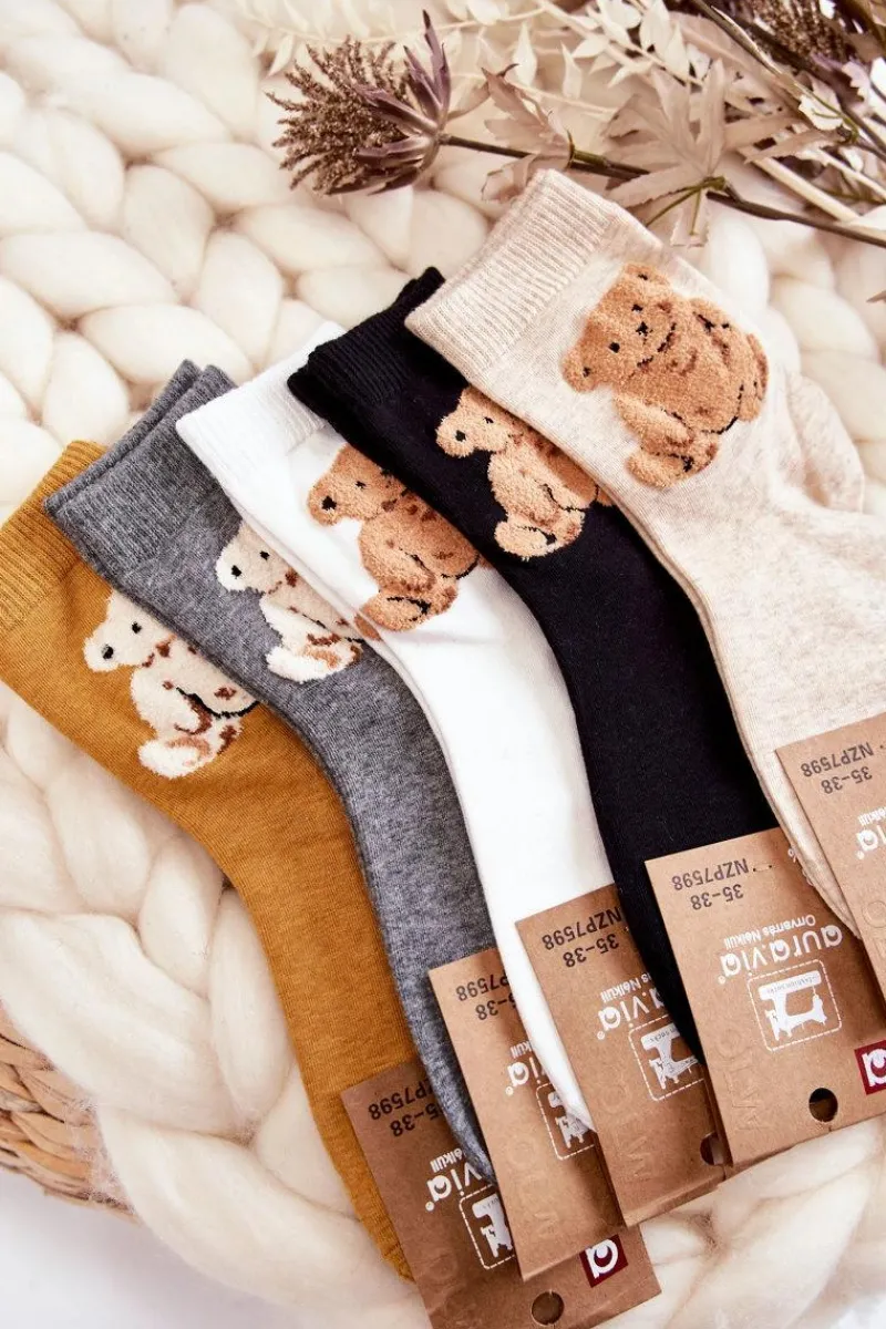 Discount Aura.via Damskie Klasyczne Bawełniane Skarpetki Z Misiem Białe