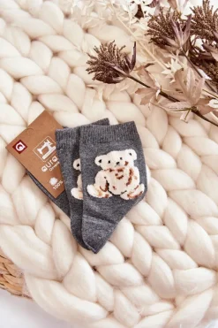 Sale Aura.via Damskie Klasyczne Bawełniane Skarpetki Z Misiem Szare