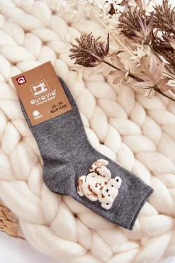 Sale Aura.via Damskie Klasyczne Bawełniane Skarpetki Z Misiem Szare