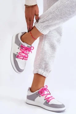 Clearance Damskie Klasyczne Buty Sportowe Podwójnie Sznurowane Biało-Szare Jella Damskie Buty Sportowe Na Platformie|Sneakersy Damskie