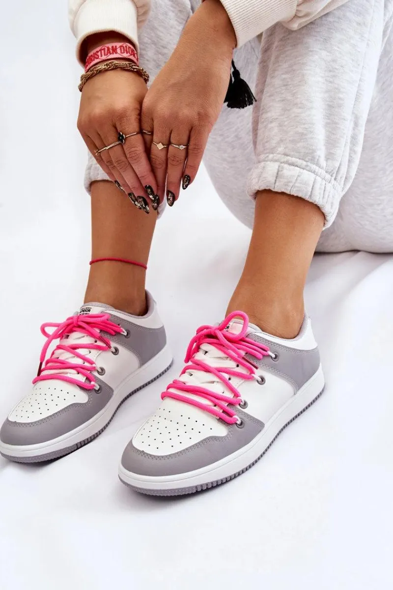 Clearance Damskie Klasyczne Buty Sportowe Podwójnie Sznurowane Biało-Szare Jella Damskie Buty Sportowe Na Platformie|Sneakersy Damskie