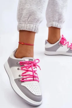 Clearance Damskie Klasyczne Buty Sportowe Podwójnie Sznurowane Biało-Szare Jella Damskie Buty Sportowe Na Platformie|Sneakersy Damskie