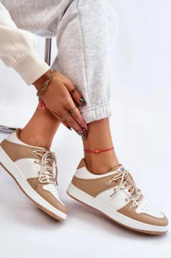 Buty Sportowe Na Platformie|Sneakersy Damskie>Boto Damskie Klasyczne Buty Sportowe Podwójnie Sznurowane Biało-Beżowe Jella
