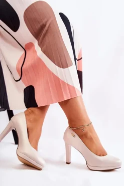 Sale Buty Sergio Leone Damskie Klasyczne Czółenka Na Platformie Perłowy Beżowy Alivene