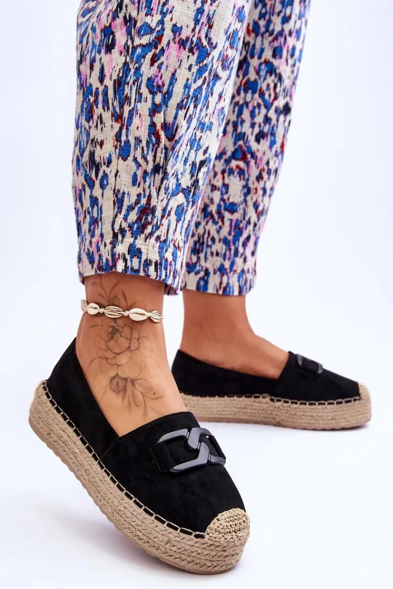 Czarne Espadryle>Boto Damskie Klasyczne Espadryle Na Platformie Czarne Maurine