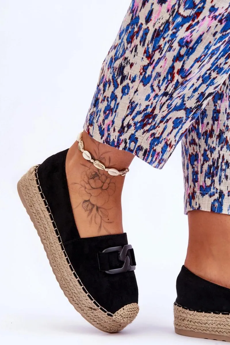Czarne Espadryle>Boto Damskie Klasyczne Espadryle Na Platformie Czarne Maurine