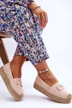 Outlet Boto Damskie Klasyczne Espadryle Na Platformie Beżowe Maurine
