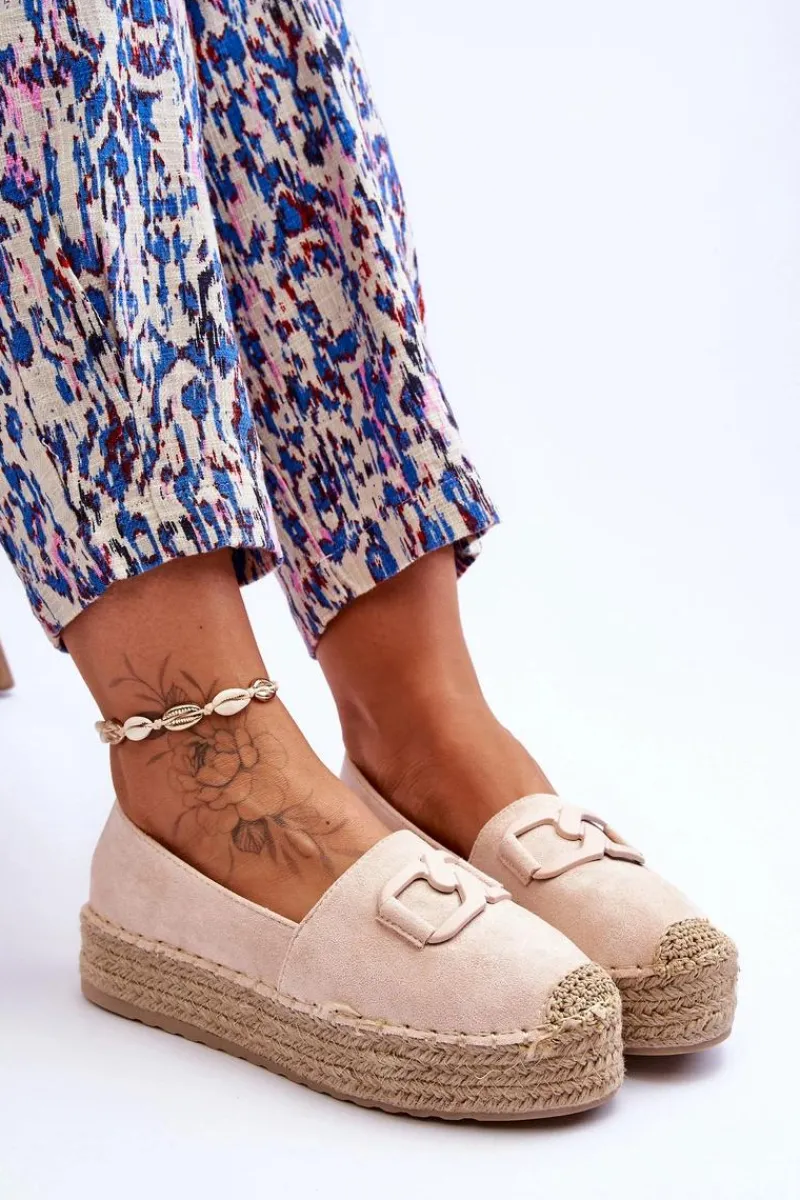 Outlet Boto Damskie Klasyczne Espadryle Na Platformie Beżowe Maurine