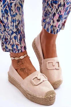 Outlet Boto Damskie Klasyczne Espadryle Na Platformie Beżowe Maurine