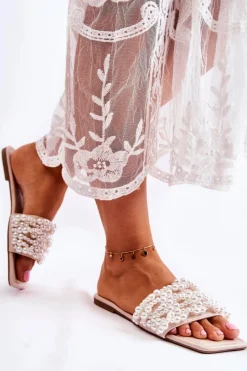 Hot Boto Damskie Klasyczne Klapki Z Perłami Beżowe Calipso