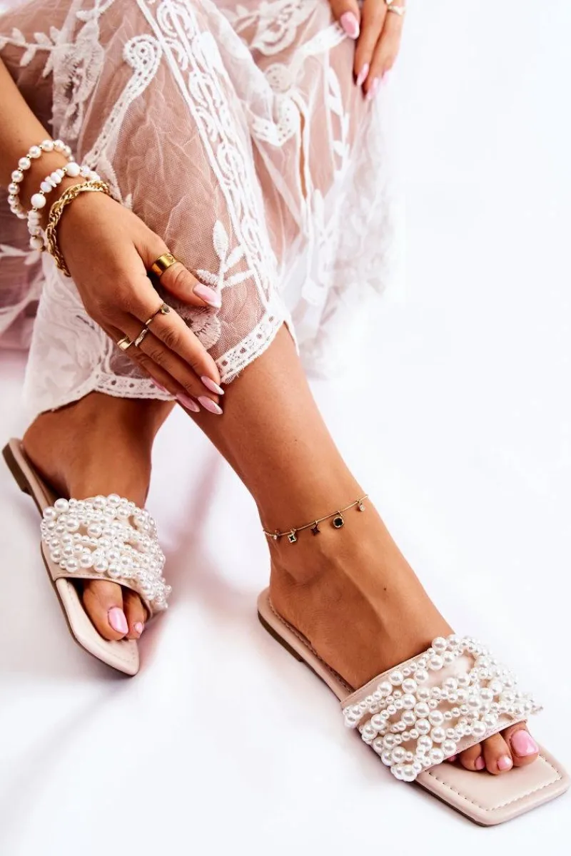 Hot Boto Damskie Klasyczne Klapki Z Perłami Beżowe Calipso