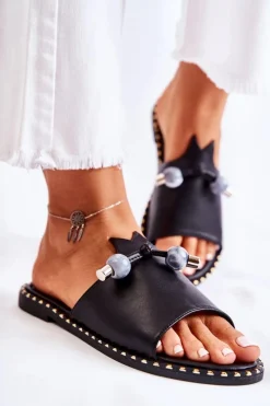 Klapki Damskie Klasyczne>Buty damskie Vinceza Damskie Klasyczne Klapki Z Pętelką Czarne Cassia