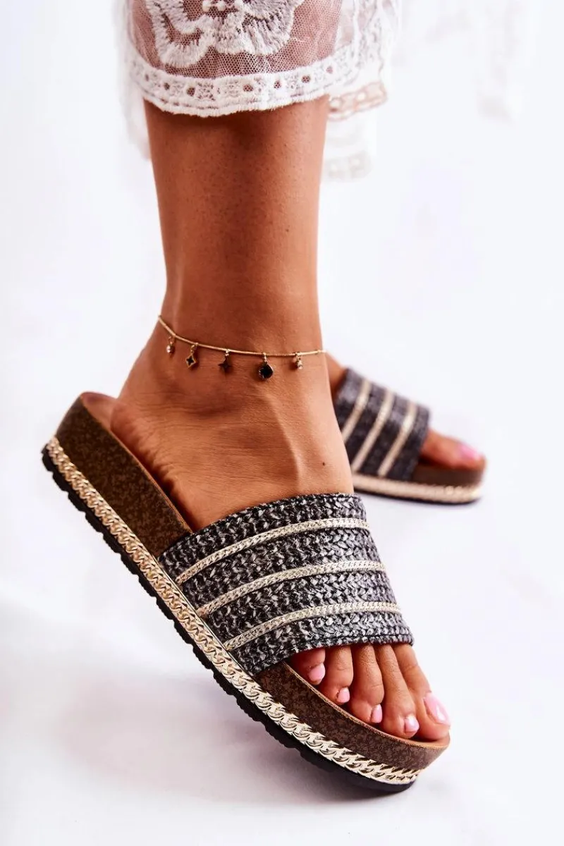 Clearance Damskie Klasyczne Klapki Z Łańcuszkiem Czarne Maddy Damskie Klapki Damskie Klasyczne