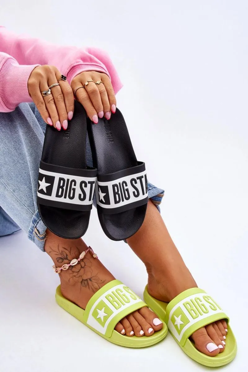 Klapki Sportowe|Klapki Damskie Big Star>Big Star Shoes Damskie Klasyczne Klapki Big Star LL274742 Limonkowe