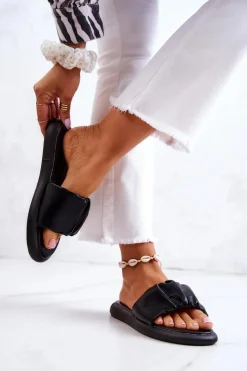 Klapki Damskie Klasyczne>Damskie buty S.Barski Damskie Klasyczne Klapki Czarne Feline