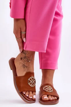 Hot Damskie Klasyczne Klapki Na Płaskim Obcasie Camel Larotte Damskie Klapki Na Platformie|Klapki Damskie Klasyczne