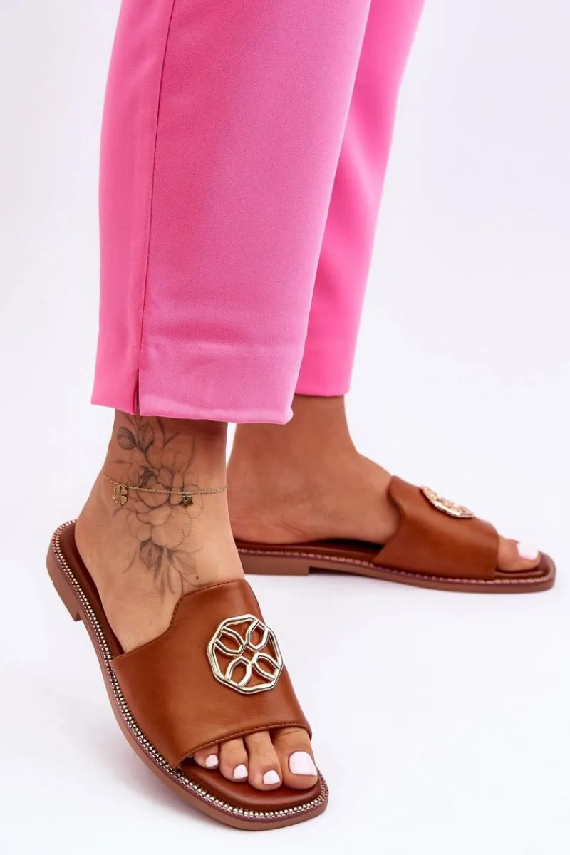 Hot Damskie Klasyczne Klapki Na Płaskim Obcasie Camel Larotte Damskie Klapki Na Platformie|Klapki Damskie Klasyczne