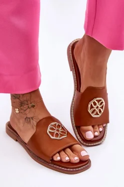 Hot Damskie Klasyczne Klapki Na Płaskim Obcasie Camel Larotte Damskie Klapki Na Platformie|Klapki Damskie Klasyczne