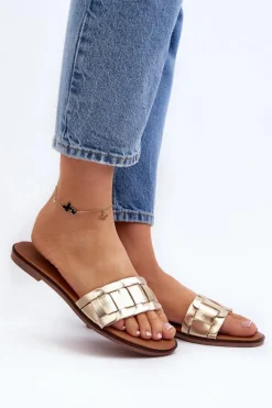 Clearance Boto Damskie Klasyczne Klapki Na Płaskim Obcasie Złote Namrita