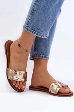 Clearance Boto Damskie Klasyczne Klapki Na Płaskim Obcasie Złote Namrita