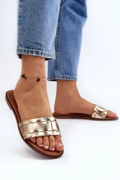 Clearance Boto Damskie Klasyczne Klapki Na Płaskim Obcasie Złote Namrita