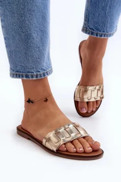 Clearance Boto Damskie Klasyczne Klapki Na Płaskim Obcasie Złote Namrita