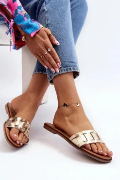 Clearance Boto Damskie Klasyczne Klapki Na Płaskim Obcasie Złote Namrita