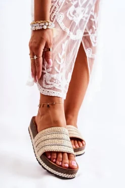 Klapki Damskie Klasyczne>Damskie buty S.Barski Damskie Klasyczne Klapki Z Łańcuszkiem Beżowe Maddy