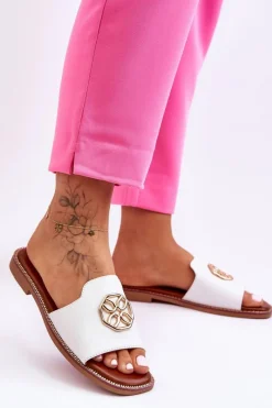 Outlet Boto Damskie Klasyczne Klapki Na Płaskim Obcasie Białe Larotte